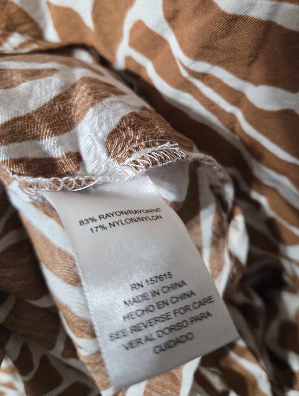Rachel Zoe Brown White Abstract V-Neck Dress NWOT Size: XL - Picture 4 of 4